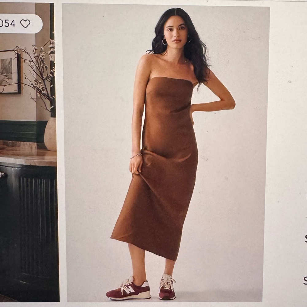 Anthropologie Brown linen Strapless Dress